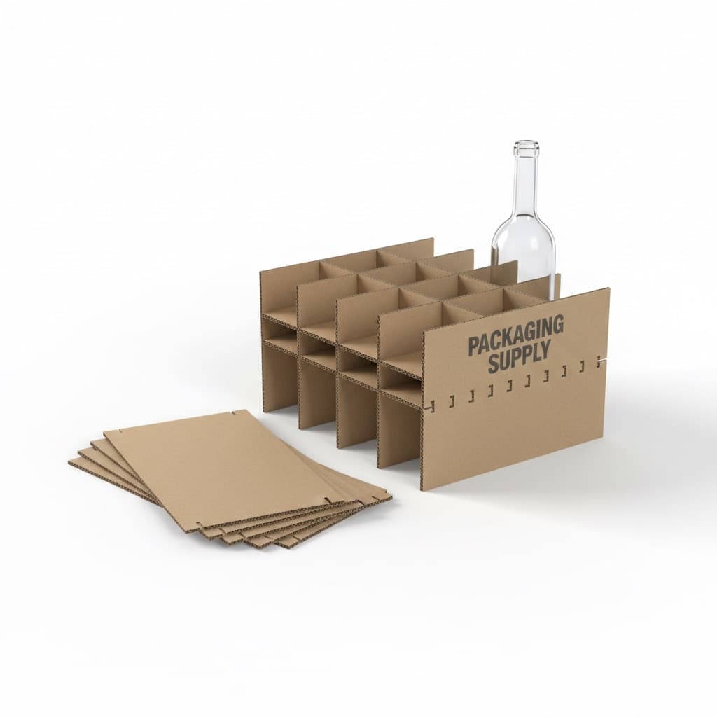 Cardboard bottle divider inserts and a wine bottle