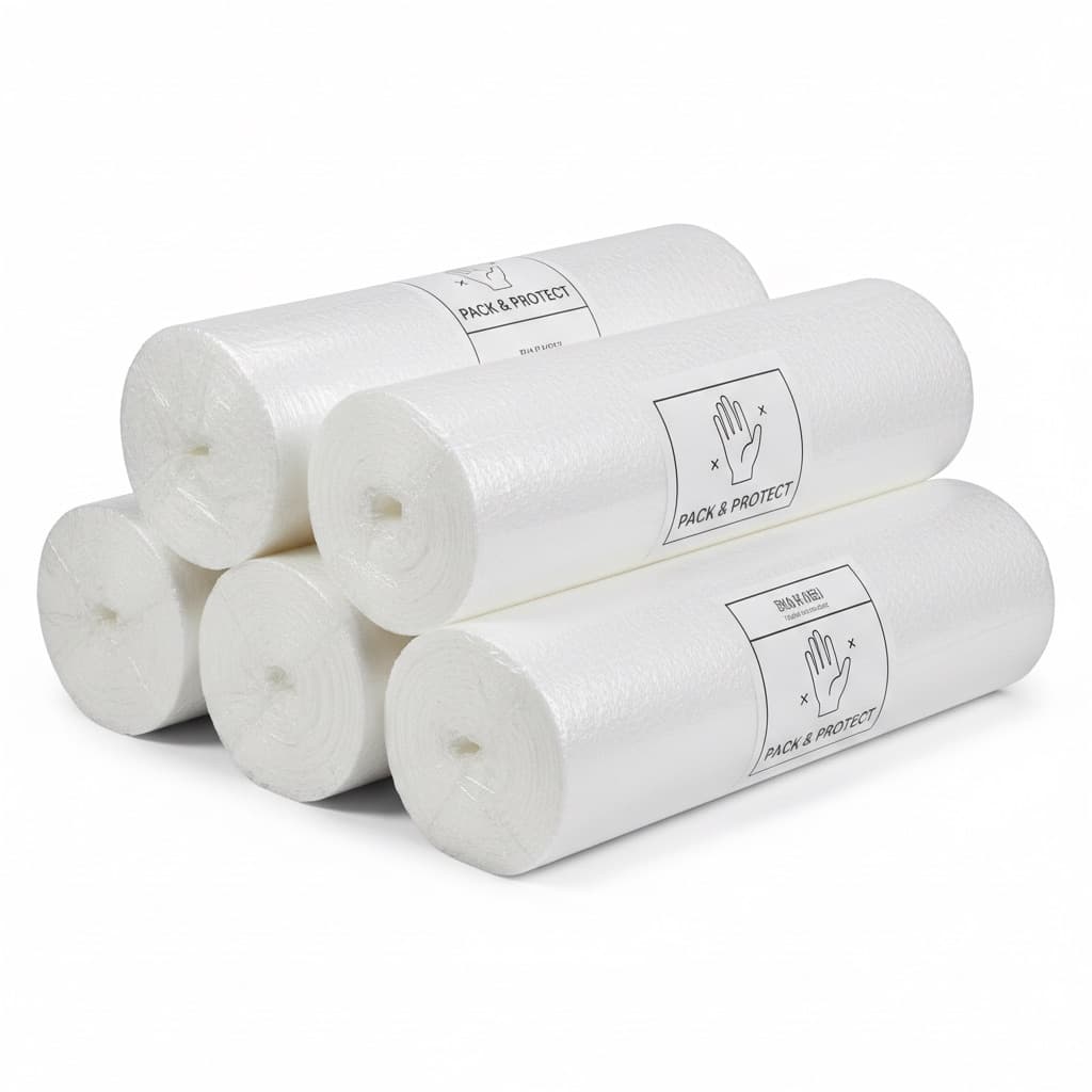 Stacked rolls of protective foam sheeting
