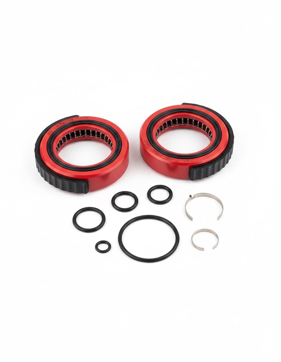 A set of red and black seals and O-rings