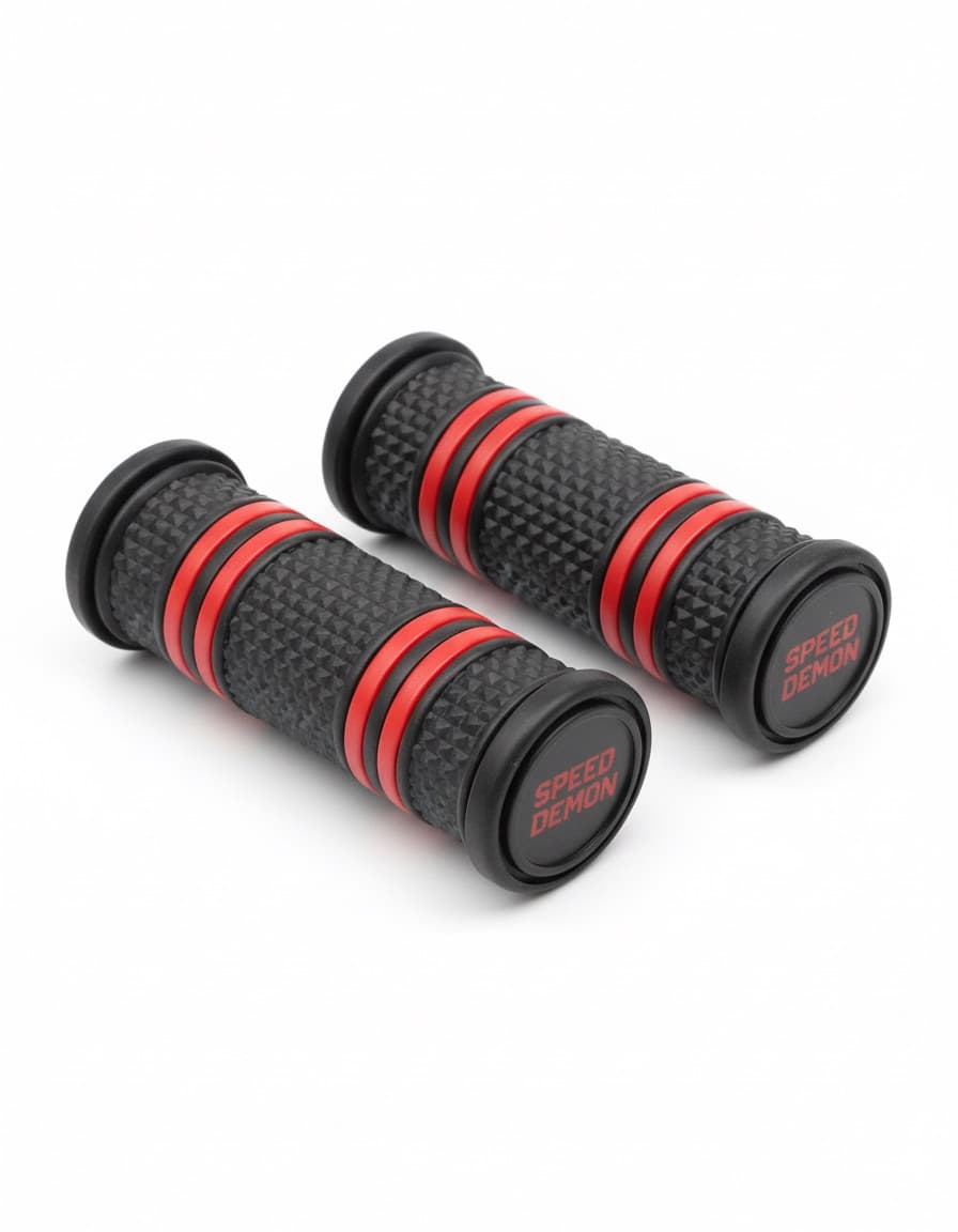 A pair of black and red handlebar grips